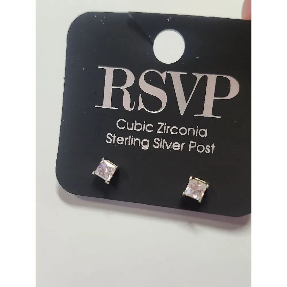 RSVP Sterling Silver Square Cubic Zirconia Studs - Clear Sparkle